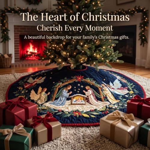 Christmas Tree Skirt Vintage Quilted Applique 36/48/72 Inch Holiday Decor (Blue,Small) - Image 5