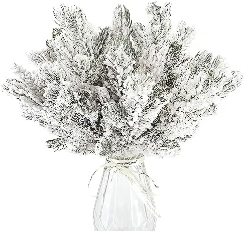 24Pcs Snowy Artificial Pine Needles Branches Twigs 10.6" Fake Frosted Pine Picks Greenery Stems Christmas Pine Tree Picks Winter Fir Pine Sprays Sprigs for Crafts Wreaths Garlands Holiday Decor - Image 3