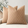 Foindtower Decorative Striped Boucle Throw Pillow Cover 20x20 Rust Tobacco by Foindtower