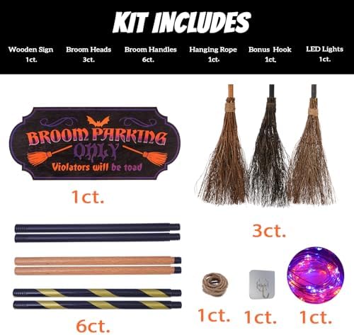 Halloween Broom Parking Sign with 3 Brooms, Orange Purple Lights - Image 6