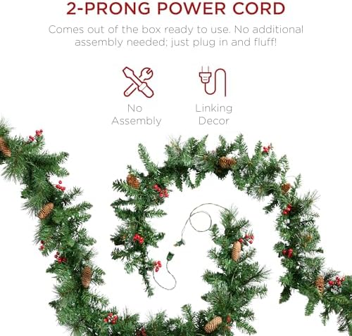 Best Choice Products 9ft Pre-Lit Holiday Pre-Decorated Christmas Garland for Stairs, Fireplace, Decoration w/PVC Tips, 50 LED Lights, Pine Cones, Berries - Image 5