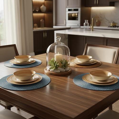 Lightnpro Handmade Beaded Placemats Set of 4 – 13 Inch Round Sky Blue,Handcrafted Artisan Table Accessories, Elegant Silver Farmhouse Dining Table Décor for Special Occasions & Gatherings - Image 4