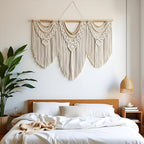 guzhiou large macrame wall hanging - Boho Tapestry Macrame Wall Decor Art- Chic Bohemian Handmade Woven Tapestry Home Decoration for Bedroom Living Room Apartment Wedding Party - 43"x32" (Wood bead) - Image 2