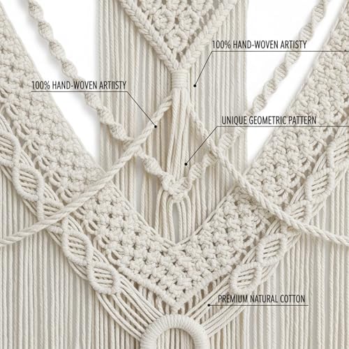 LISRRZHEN Large Macrame Wall Hanging - Boho Nordic Geometric Woven Tapestry, Handcrafted Cotton Wall Decor for Living Room Bedroom Entryway Apartment - Image 7