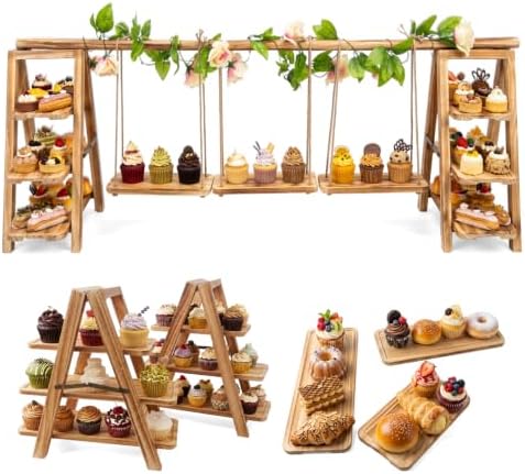 Multifunctional Wooden Dessert Table Display Set with Flower Decor by Unknown