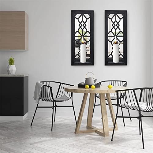 ZEXUIRU 2 Set Rustic Candle Sconces Living Room Bedroom Entryway Wood Mirrored, Farmhouse, Carved Frame Wall-Mount Wooden Candle Holders Wall Decor Hanging Handmade Holder - Black - Image 2
