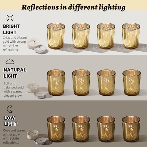 LETINE 48pcs Gold Votive Candle Holders – Glass Tea Light Candles Holder, Standard Votive Size for Regular Votive Candles – Bulk Candle Holder for Party Decorations, Bridal Shower, Holiday Decor - Image 3