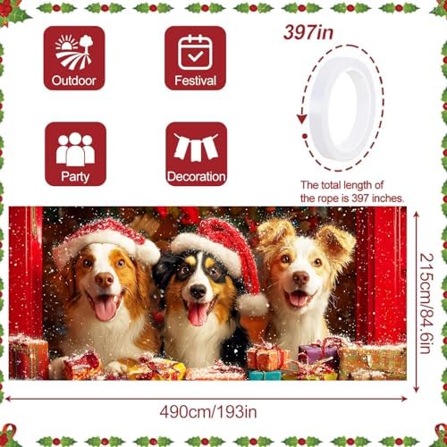 Dogs Garage Door Banner 16x7 Ft - Puppies in Santa Hats with Gifts for Double Car Garage Decor - Image 4