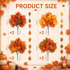 Tigeen 8Pcs Fall Leaves Faux Maple Leaves Stems Thanksgiving Decor, Retro - Image 2