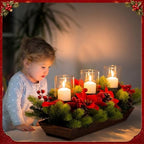 3 Pillar Christmas Table Centerpiece Christmas Candle Holder Artificial Poinsettia with Steel Base Frosted Arrangement for Home Decor - Image 6