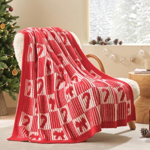 Snuggle Sac Candy Cane Christmas Throw Blanket, Ultra Soft Cozy Decorative Checked Throw Blanket for Couch, Sofa and Bed for Christmas,(Red,50x60 inches,) - Image 2