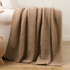 Beige Throw Blanket for Couch, Tan Waffle Knitted Throw Blankets 60"x80" - Image 3