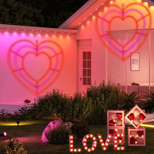 LAMPHOME Valentine Lights Outdoor 46.5 Inch 318LED Waterproof Red AMD Pink Heart Light Valentine‘s Day Decorations for Outdoor Garden Yard Valentine‘s Day Interior Decoration - Image 3