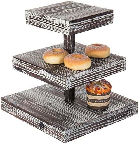 MyGift 3 Tier Cupcake Stand, Torched Wood Dessert Display Stand, Tiered Tray for Cakes, Appetizers Party Table Decor, Farmhouse Serving Tower by MyGiftHome