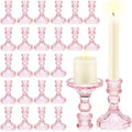Sieral 24 Pcs Pink Taper Candle Holders 4'' Tall Candlestick Glass Holders Bulk Crystal Decorative Stand Wedding Stick Holder for Anniversary Party Dining Table Festival Decor by Sieral