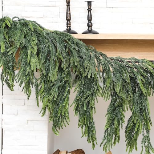 Janinka 40" Christmas Norfolk Pine Dripping Garland with 12" Dripping Branches Realistic Touch Christmas Artificial Greenery Garland for Mantle Table Stair Fireplace Home Indoor Outdoor Party Decor - Image 4