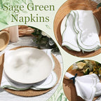 Hahafelt 12 Set Scalloped Cloth Napkins, Embroidery Polyester, Sage Green - Image 3