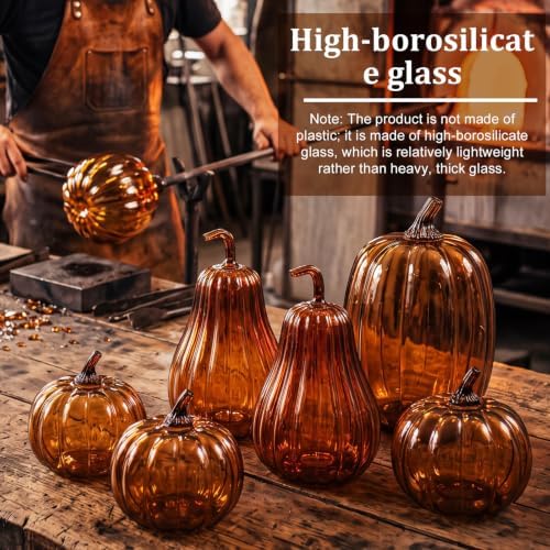 Yungyan Set of 3 Glass Pumpkin Fall Decor Table Centerpiece, Brown - Image 3