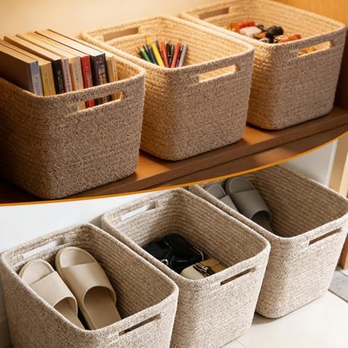 6 Pack Woven Rope Baskets, 12.6"×9"×7.8" Storage Bins, Brown - Image 4