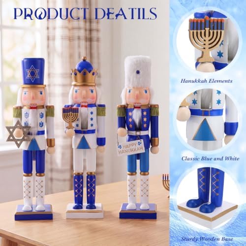 Blosssound 3 Pack 16" Hanukkah Nutcracker Decorations Wooden Jewish Decor - Image 3