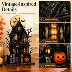 Lighted Halloween Haunted House & Character Figurine Collection, Halloween Decorations with Ghost, Black Cat & Pumpkin Figures, Gothic Haunted House Centerpiece for Mantel Shelf Home Decor，Pumpkin - Image 6