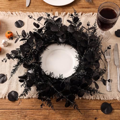 Halloween Placemats Set of 6 Artificial Black Round Wreath Charger - Image 3