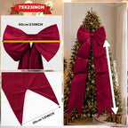 Large Velvet Bow 75x23 Inch Oversized Christmas Tree Topper (Dark Red - Image 3