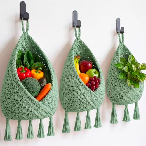Honeydak 3 Hanging Baskets, Sage Green, Triangular Tassel, Jute by Honeydak