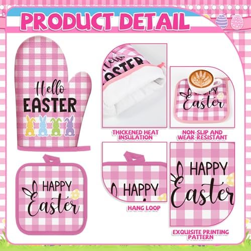 VitalCozy 10 Pcs Happy Easter Kitchen Decor Set Bunny Kitchen Towels and Rugs Oven Mitts and Pot Holders Home Decor Accessories Sets for Easter Chef Baking Cooking Grilling BBQ Gift - Image 4