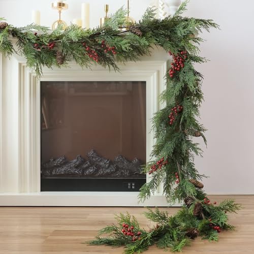 MIZII Christmas Garlands 10FT Artificial Pine Garland with Pinecone Berries Greenery Garland Christmas Decorations for Xmas Fireplace Mantle Home Decor Indoor Outdoor (Garland-10FT) by Mizii