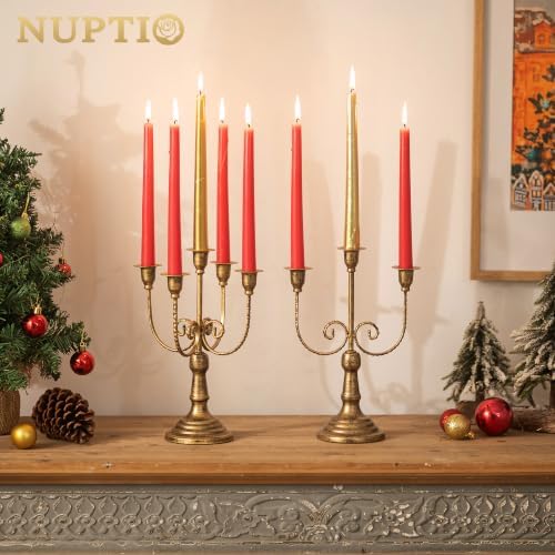 NUPTIO Candelabra Taper Candle Holder: Distressed Gold 5 Arm Candles Holder - Image 2