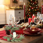 12 Pcs Mini Christmas Cabinets Wreath for Kitchen Small Christmas Ceder Candle Rings Wreaths Artificial Norfolk Pine Red Berry Garland Hanging Ornament Farmhouse Wreath for Holiday Xmas Party Decor - Image 5