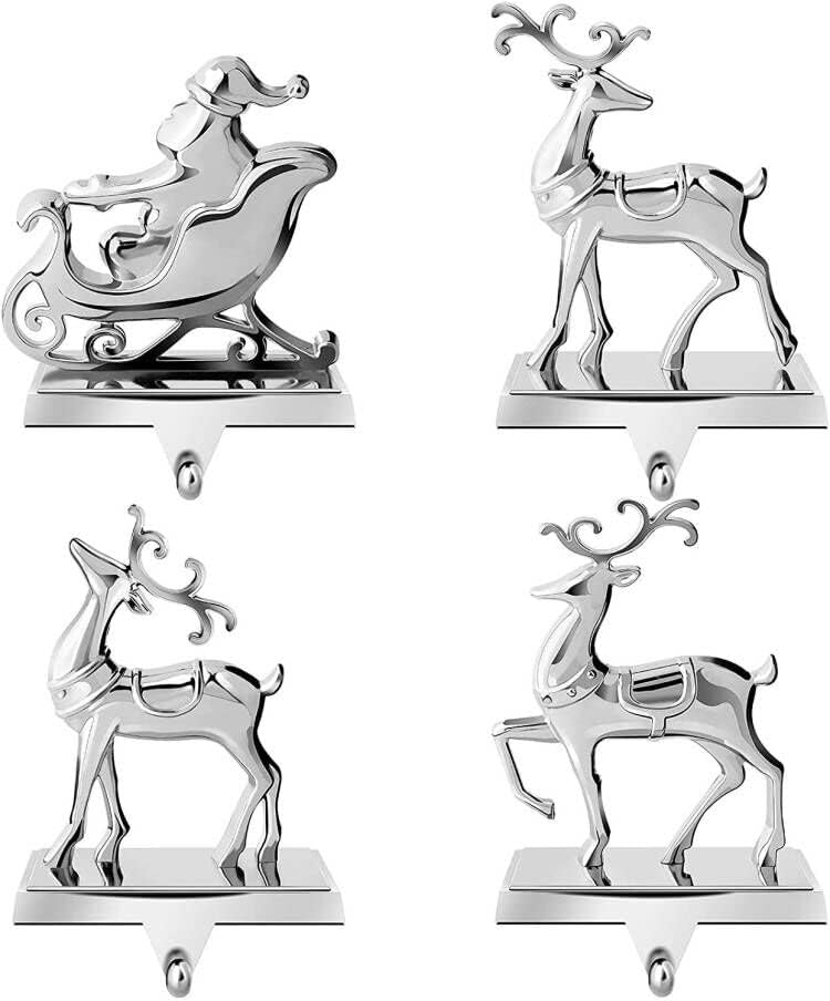 Set of 4 Christmas Stocking Holder for Mantel Reindeer and Sleigh Christmas Stocking Hangers for Fireplace Metal Mantel Hooks Hanger for Christmas (Stocking Holder Set of 4) - Image 7