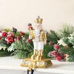 Glitzhome Nutcracker Christmas Stocking Holders, Set of 2 Gold and White Polyresin Mantel Hooks for Fireplace, Holiday Decor with Non-Slip Base - Image 5