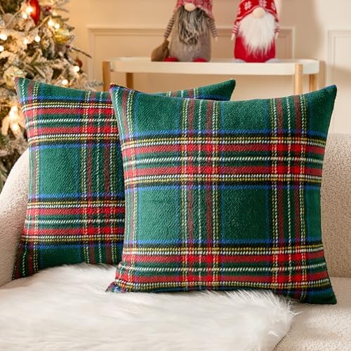 MIULEE Christmas Plaid Euro Pillow Covers Set of 2 24x24inch Green by MIULEE
