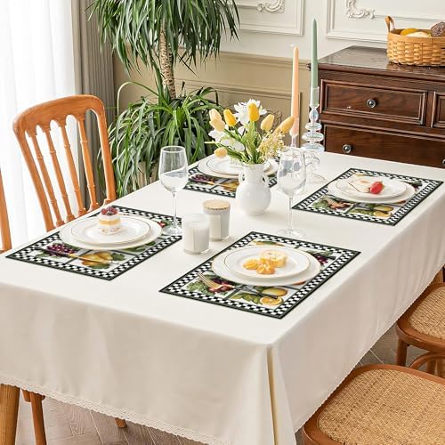 Fresh Fruit Summer Placemats Set of 6, 12x18 Inch Fruits Harvest Table Place Mat Lemon Washable Non-Slip Heat Resistant Fabric Placement Mats for Dining Kitchen Indoor Outdoor Decor - Image 7
