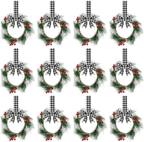 Crowye 12 Pcs Mini Christmas Wreaths Kitchen Cabinet Door, Black and White by Crowye