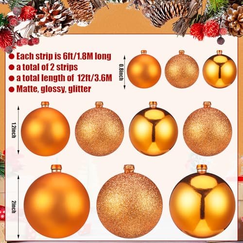 2 Pcs 6 ft Christmas Ball Ornament Garland, Orange - Image 2
