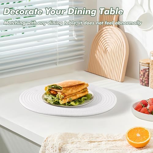 Round Woven Placemats Set of 8 with Holder Heat Resistant Placemats 13.5 Inches Farmhouse Cotton Rope Place Mats for Dining Tables Trivets for Hot Dishes, White - Image 5