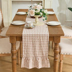 Taupe Gingham Plaid Ruffle Table Runner 108 Inches Long, 100% Washed Cotton Double Layer Farmhouse Dining Decor for Holiday, Home Party Wedding, 13 x 108 inches - Image 3