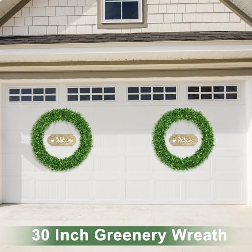 30Inch Green Boxwood Wreaths for Front Door Realistic All Season Eucalyptus - Image 6