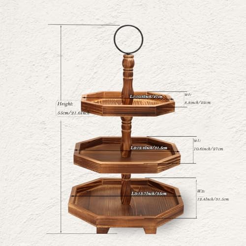 MRPAPA Tiered Tray Stand Wood Tier Serving Tray, Three Decorative Trays, Wooden Cupcake Stand 3 Tiered Farmhouse Trays for Home Decor(L 13.8” W 12.5” H 21.8”) - Image 2