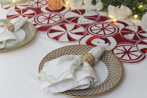 COTTON CRAFT Christmas Beaded Table Runner -13x36 inch Candy Cane Red - Image 7