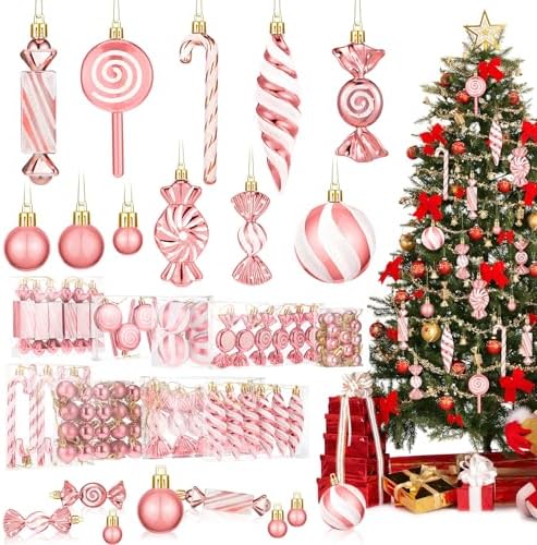96 Pcs Christmas Tree Ornaments Rose Gold Candy Ball Ornament by Glitinsel
