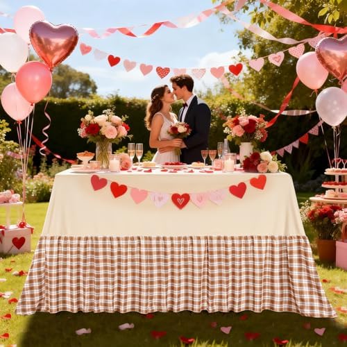 Fanqisi Brown Ruffle Table Cloth Fall Tablecloth - 90 x 132 Inch Polyester Tablecloths Rectangle Thanksgiving Table Cover for Birthday Wedding Picnic Christmas Party Decoration - Image 3