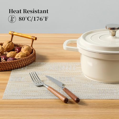 Leetaltree Wheat Placemats Set of 12 - Heat Resistant Non-Slip Place mats for Dining Table, Washable Durable PVC Vinyl Woven Table Mats（Wheat, 12） - Image 5
