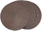 FunWheat Round Braided Placemats Set of 12 Place Mats for Dining Table Woven Washable Non-Slip Table Mats 15 Inch(Brown,12pcs) by FunWheat
