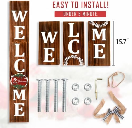 Welcome Sign for Front Porch 47inch 12 Wooden Interchangeable Vertical - Image 3