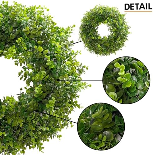 Hiptree 22 Inch Boxwood Wreath for Front Door,Greenery All Year Round - Image 3