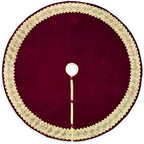 84-Inch Venetian Gilded Velvet Christmas Tree Skirt with Gold Embellished Border, Foam-Padded, Button Closure, Burgundy - Image 2